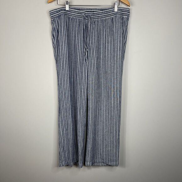 Old Navy Women's Wide Leg Linen Blend Blue Stripe Pants Size L Preppy Minimalist - Picture 1 of 10